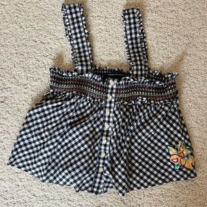 French Connection Embroidered Gingham Top